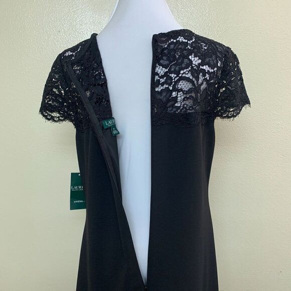 RALPH LAUREN Womens Jewel Neck Above the Knee Fit + Flare Dress 12 Black - Picture 4 of 10